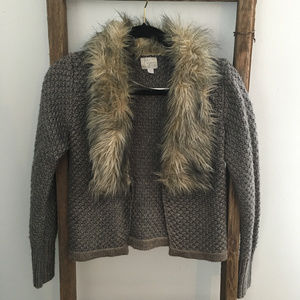 John & Jenn Faux Fir Trimmed Cardigan